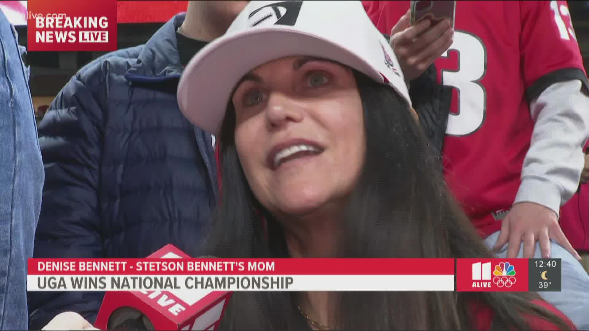 Stetson Bennett's mom Denise speaks to 11Alive's Maria Martin after her son leads the Georgia Bulldogs to the national championship title.