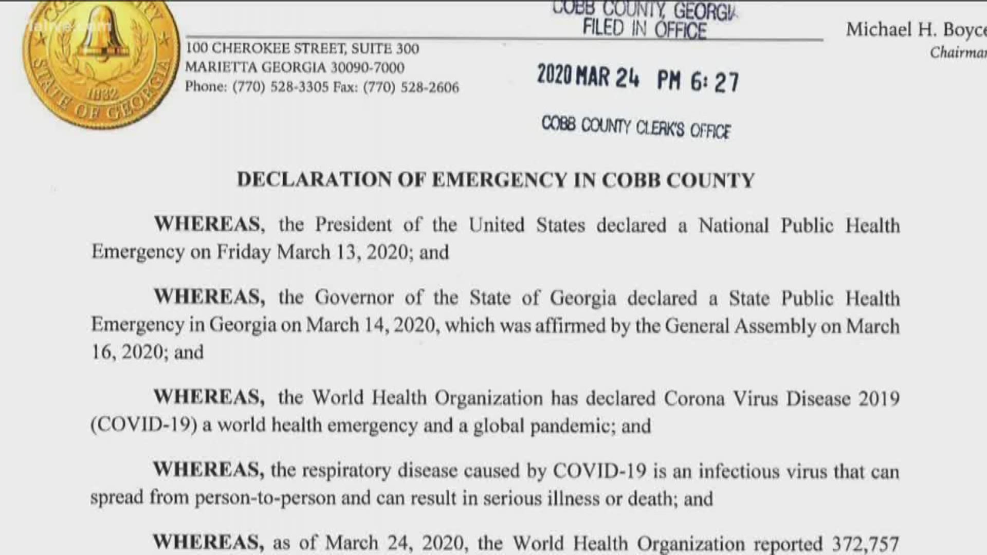 Cobb officials are taking another step forward in an attempt to stop the spread of the novel coronavirus by announcing a state of emergency for the county.
