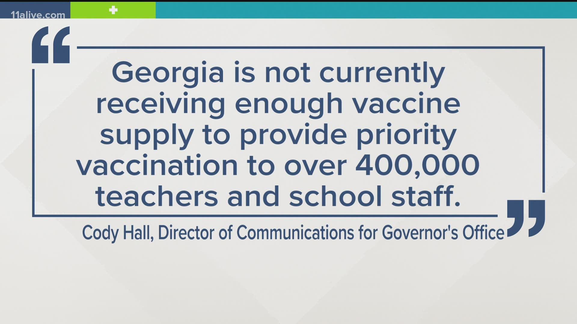 The governor's office said in a statement that including teachers in the current phase of vaccine distribution is not possible.