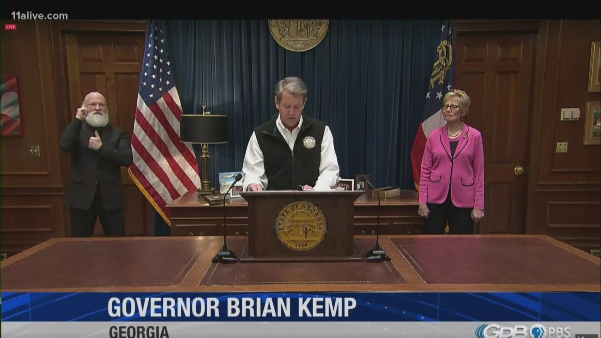 Kemp made the announcement Monday and also issued a ban on large gatherings