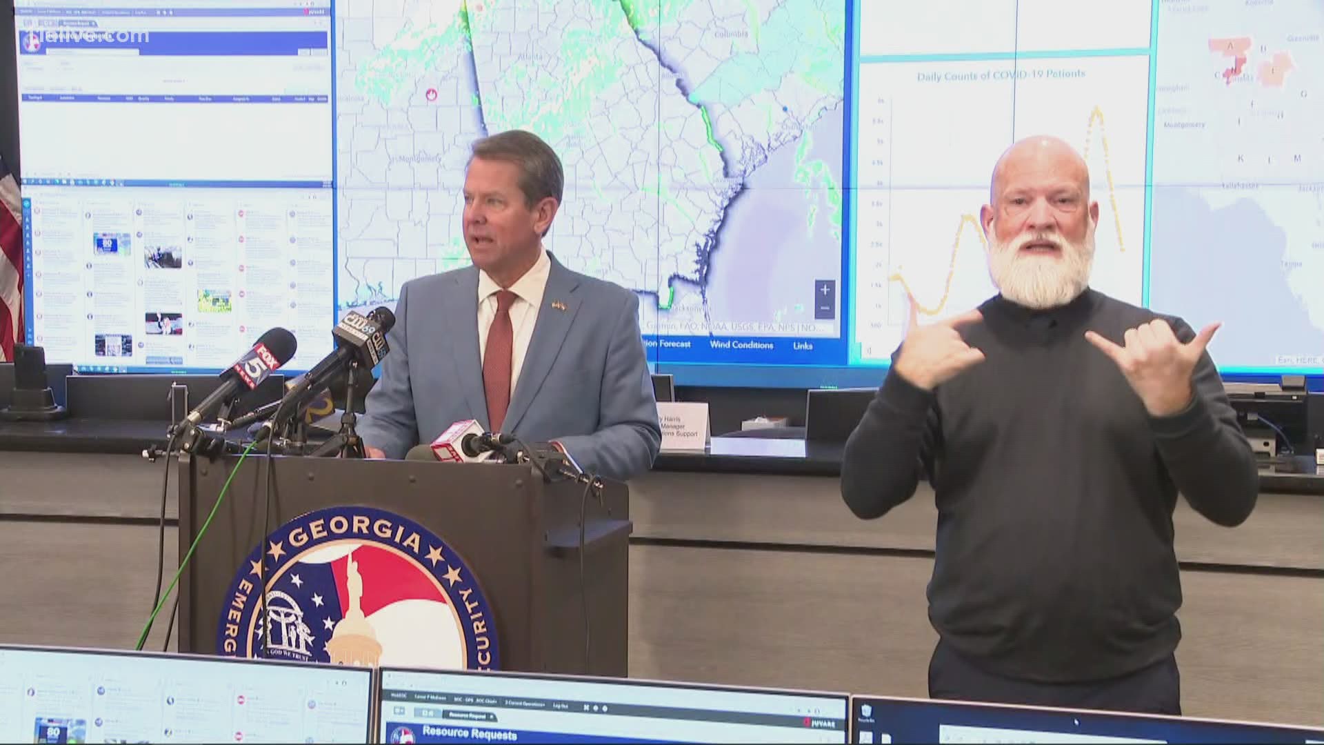 The governor spoke Monday morning at the Georgia Emergency Management Agency (GEMA) headquarters.